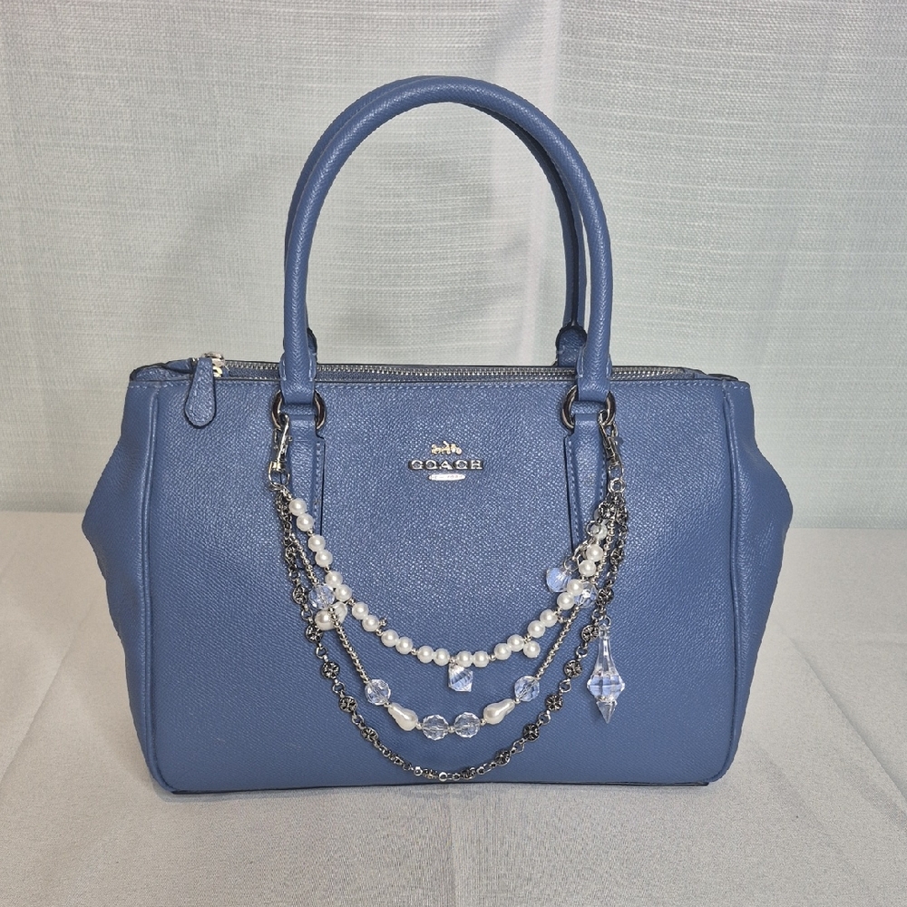 Coach Surry Blue Leather Double Top Zip Satchel 💙 (LIKE NEW) - Picture 3 of 17